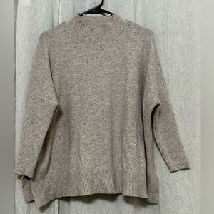 LOFT Sweater Womens S Petite Beige Confetti Knit Slouchy Stretch Mock Neck